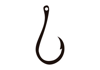 Icono negro de anzuelo en fondo blanco.