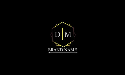 DM is luxury logo with golden color and black background.