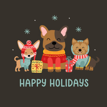 Greeting card with funny dogs and gifts