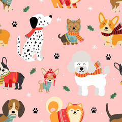 seamless pattern with cute dogs and gifts - 469962960