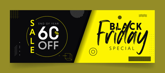 Black Friday Sale banner or promotion Offer Template for Social Media and Web with black and yellow background