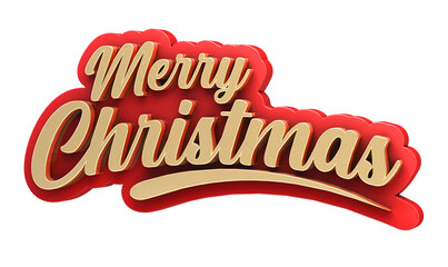 Merry Christmas word in red and golden color isolated on white background. 3d illustration.	