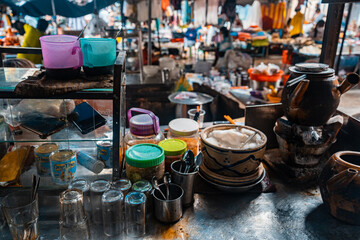 scene of traditional drip coffee shop or " ca phe vot Ba Lu" in Chinatown (Cholon), District 5, Ho Chi Minh