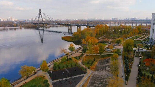 Kiev city, view of the North Bridge and the Dnieper 10.29.2021