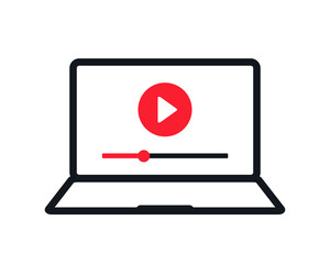 Video media player on laptop icon. Video watching. Illustration vector