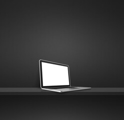 Laptop computer on black shelf. Square background