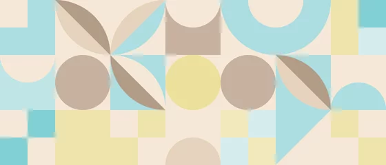 Fotobehang Pastel Trendy vector abstracte geometrische achtergrond met cirkels in retro Scandinavische stijl, dekken patroon naadloos. Grafisch patroon van eenvoudige vormen in pastelkleuren, abstract mozaïek.