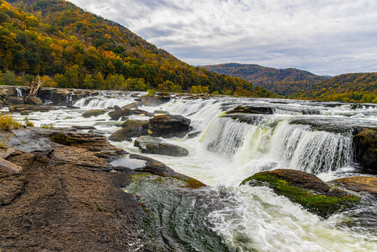 Sandstone Falls With Fall Color, New River Gorge National Park, West Virginia, USA © Billy McDonald