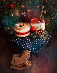 Cheesecake in a glass jar. Healthy homemade organic dessert. Christmas food - 469966713