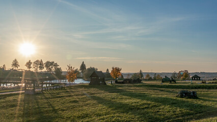Panoramic view of open air museum of old military equipment. Military vehicle for public viewing.