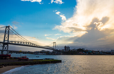 Hercilio Luz bridge in sunset Florianopolis Santa Catarina Brazil Florianópolis