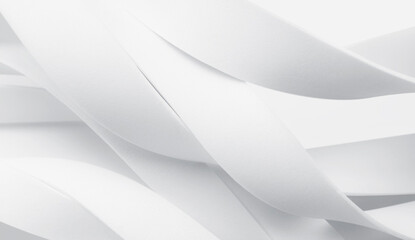 White wavy elements on white background, 3d illustration