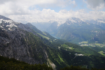 Fototapeta premium Panorama opening from Kehlstain mountain, the Bavarian Alps, Germany