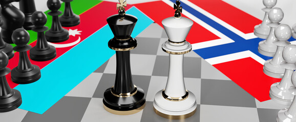 Azerbaijan and Norway - talks, debate, dialog or a confrontation between those two countries shown as two chess kings with flags that symbolize art of meetings and negotiations, 3d illustration