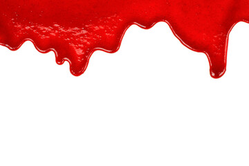 Cherry sweet syrup dripping on white background