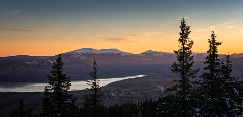 Zyuratkul National Park in November, Russia. Southern Urals in late autumn