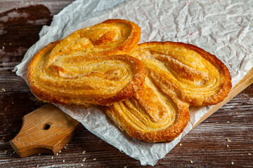 Palmier biscuits, cookies also called palm leaves, elephant ears or french hearts