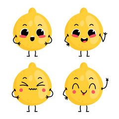 Set with cute cartoon lemon character with different emotions.