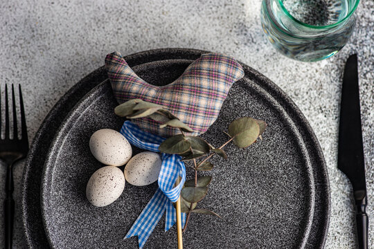 Easter table setting with eggs