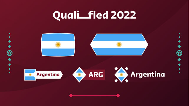 Set of argentina flag and text on 2022 football tournament background. Vector illustration Football Pattern for banner, card, website. national flag argentina qatar 2022