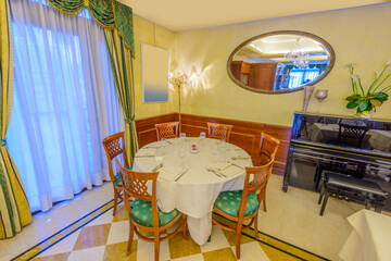Classic dining room in luxury restaurant hotel.