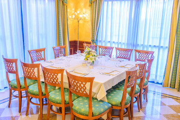 Classic dining room in luxury restaurant, hotel.