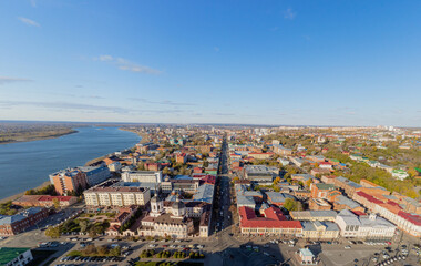 Obraz premium Modern city in Russia from aerial view. Tomsk, Siberia