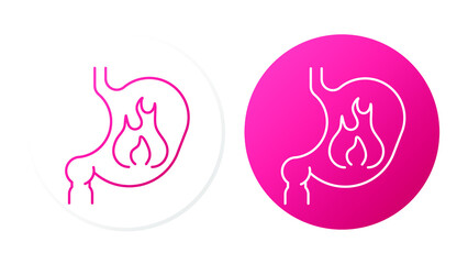 Symptoms of stomach problems (fire). Two lines icons concept