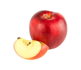 Apple red whole and half isolated on white background.