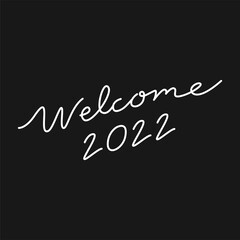 White New Year calligraphy sticker, welcome 2022 vector