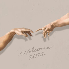 Welcome 2022 vector, aesthetic new year greeting design, Finger of God background