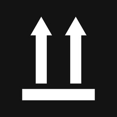 Handle with care sign, upward sign. Isolated on black background.