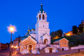 Fototapeta na wymiar The Church of the Nativity of John the Baptist at sunset. Nizhny Novgorod.