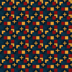 Fototapeta premium Abstract geometric pattern of squares with crosses. Seamless mosaic and tile. Vector illustration