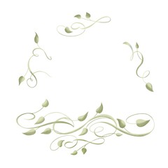 vintage green twigs with leaves, flourishes for inscriptions, scripts, lettering. decoration for writing. isolated images on a white background.
