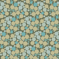 Abstract bubble hexagon vector seamless pattern background. Funky backdrop with honeycomb style circles in hues of sage green. Geometric repeat with varied bubbles. All over print for summer