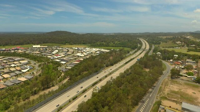 Traffic Aerial Ormeau M1 Motorway Highway towards Gold Coast, Queensland, Australia 
