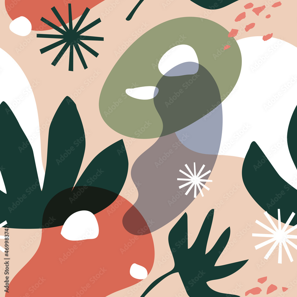 Leinwandbilder Seamless pattern with winter abstract pattern. Collection of chaotic spots with natural colorful shapes. Trendy graphic elements for design of wrapping paper, textile, packaging. Vector illustration.