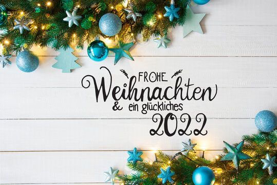 Turqouise Christmas Decoration, Fairy Lights, Glueckliches 2022 Means Happy 2022