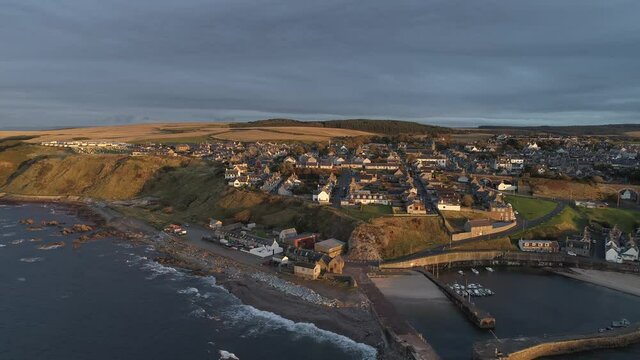 Pennan, Scotland, UK, Town Beach Area Aerials
