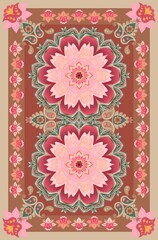 Delightful carpet with mandalas, paisley and floral borders. Modern fantasy illustration, vintage motives. Vector print.