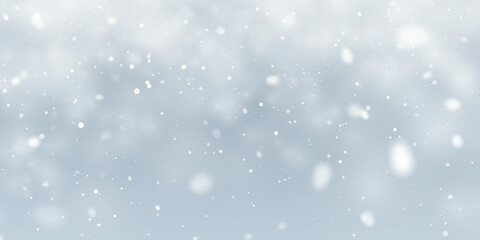 Christmas snow. Falling snowflakes on blue background. Snowfall. Vector illustration