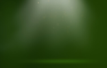 Dark Green background with light rays and bokeh. Christmas and New Year background.