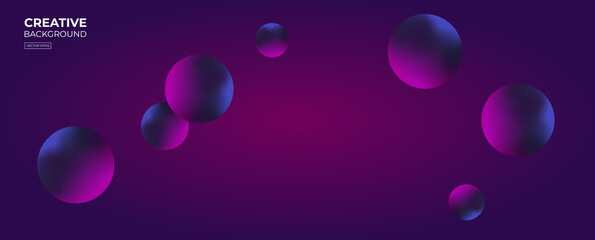 Abstract background. Banner with realistic purple dark balls, blured with soft touch feeling in black abstract background. Vector illustration for postcard, banner, cards, web, design, advertising.