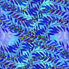 Branch with leaves on a watercolor background. Floral watercolor. Seamless patterns. Plant pattern. Use printed materials, signs, items, websites, maps, posters, postcards, packaging.