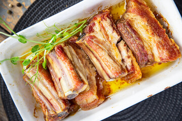 ribs pork fried beef grill food  spicy fresh meal snack on the table copy space food background  