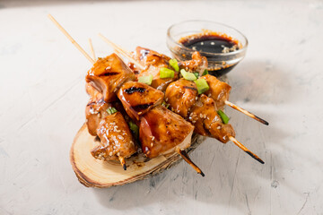 Delicious grilled yakitori chicken skewers. Japanese BBQ.