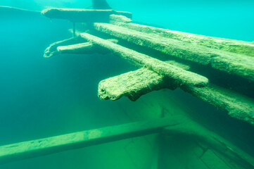 Damaged cabin trunk of the wooden schooner shipwreck the Bermuda