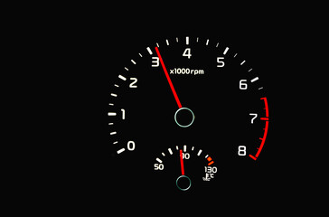 Dashboard with tachometer, odometer. Car detailing. Car dashboard shows 3 thousand rpm. Dashboard...