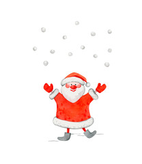 Santa Claus and snow. Watercolor greeting card.